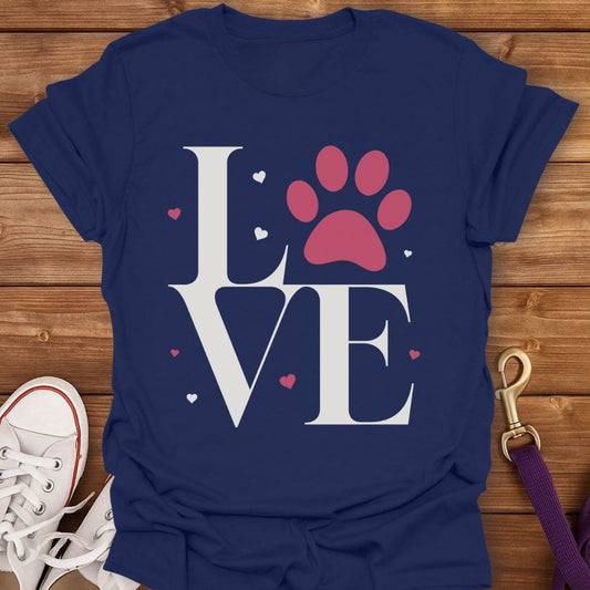Love Paw Print Heart T-Shirt Navy / S