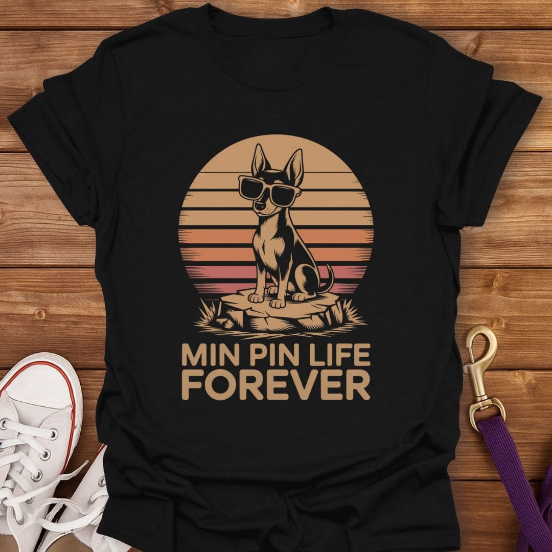 Min Pin Life Forever Retro Sunset T-Shirt Black / S