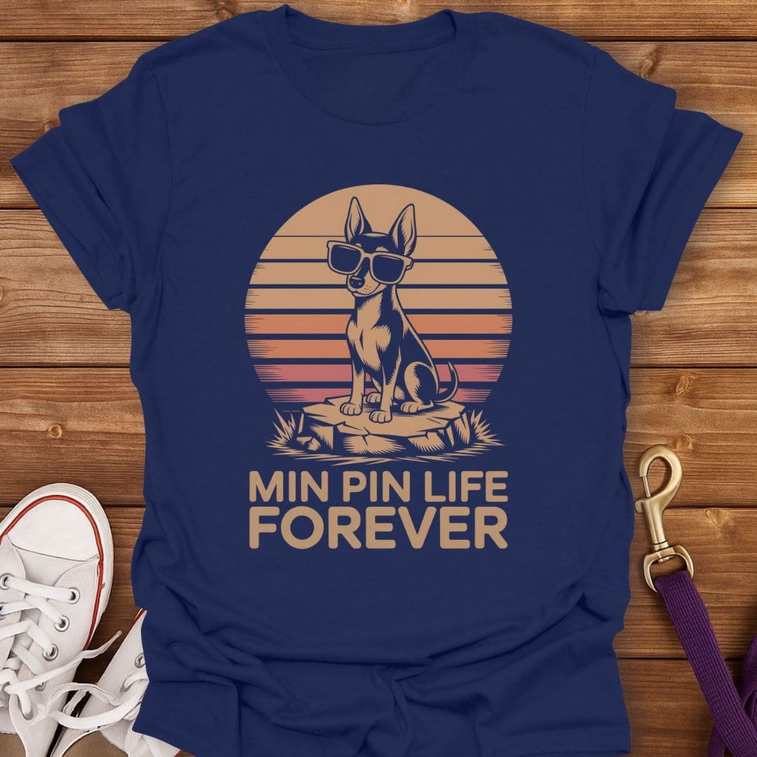Min Pin Life Forever Retro Sunset T-Shirt Navy / S