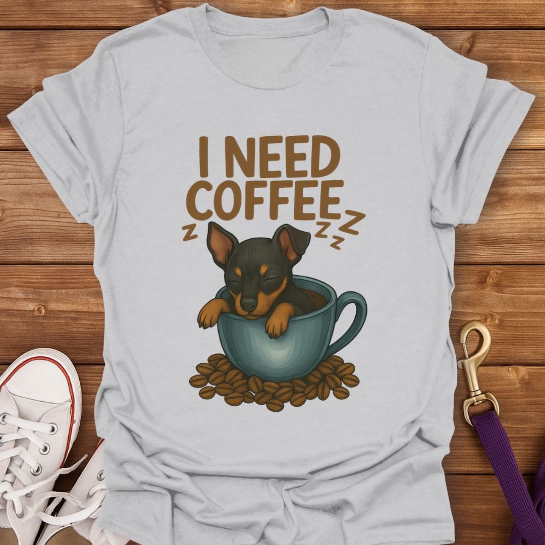 Min Pin Needs Coffee T-Shirt Ice Grey / S