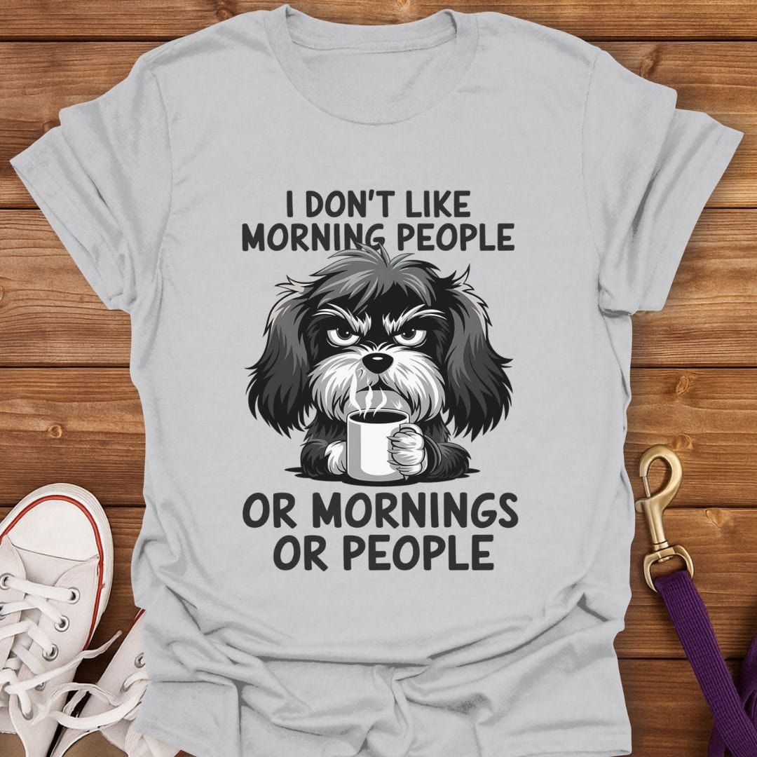 No Mornings No People Dog T-Shirt Ice Grey / S