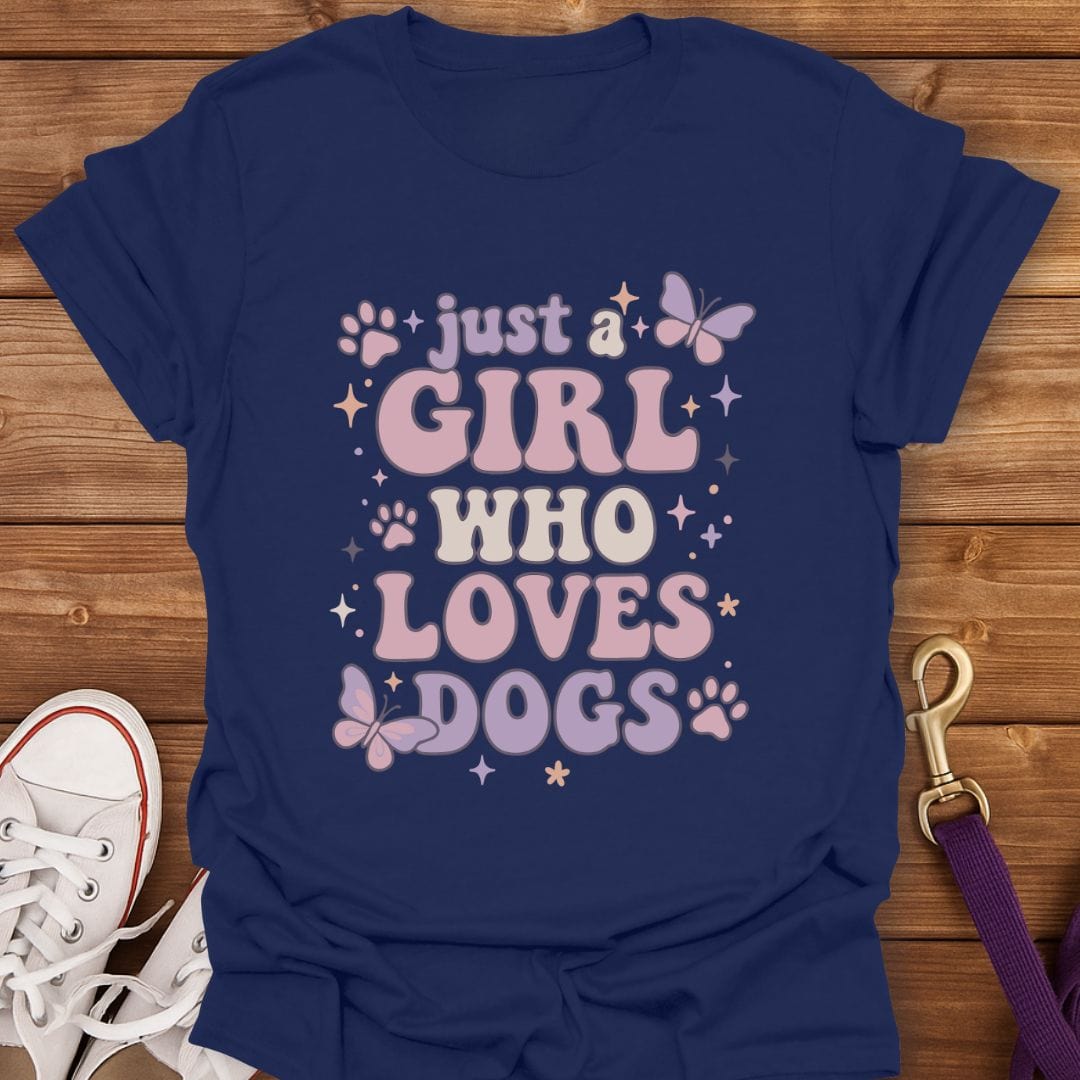 Pastel Dog Lover Girl T-Shirt Navy / S