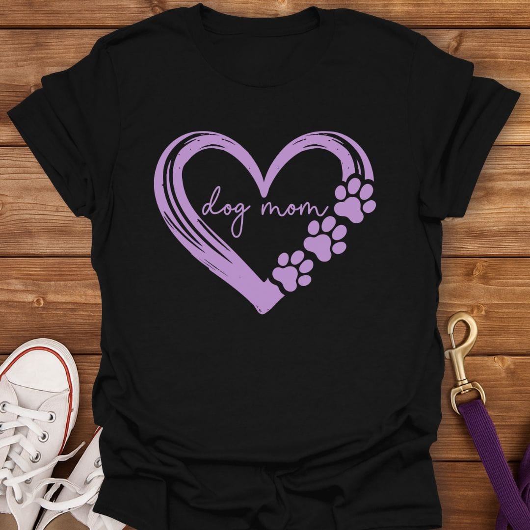 Paw Print Heart Dog Mom T-Shirt Black / S