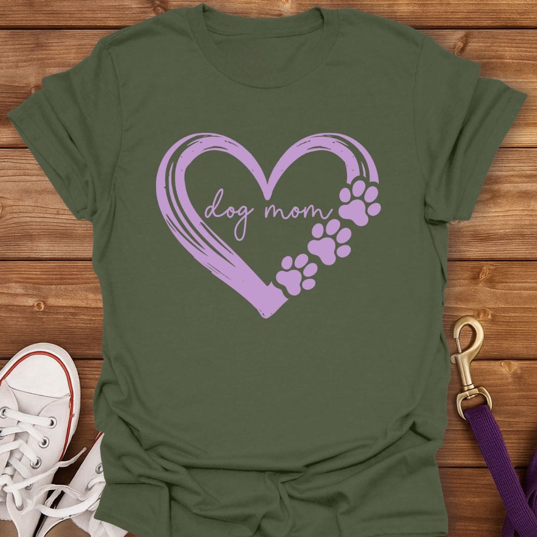 Paw Print Heart Dog Mom T-Shirt Military Green / S
