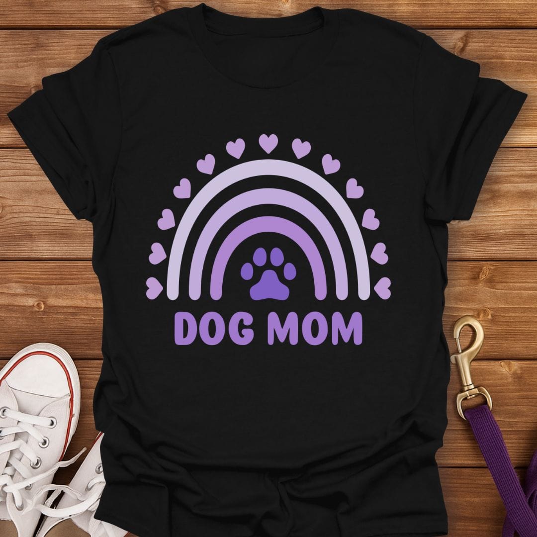 Pawprints & Rainbows Dog Mom T-Shirt Black / S