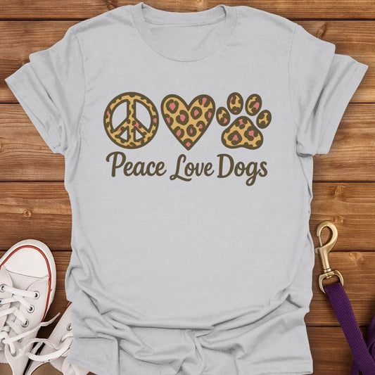 Peace Love Dogs Leopard Print T-Shirt Ice Grey / S