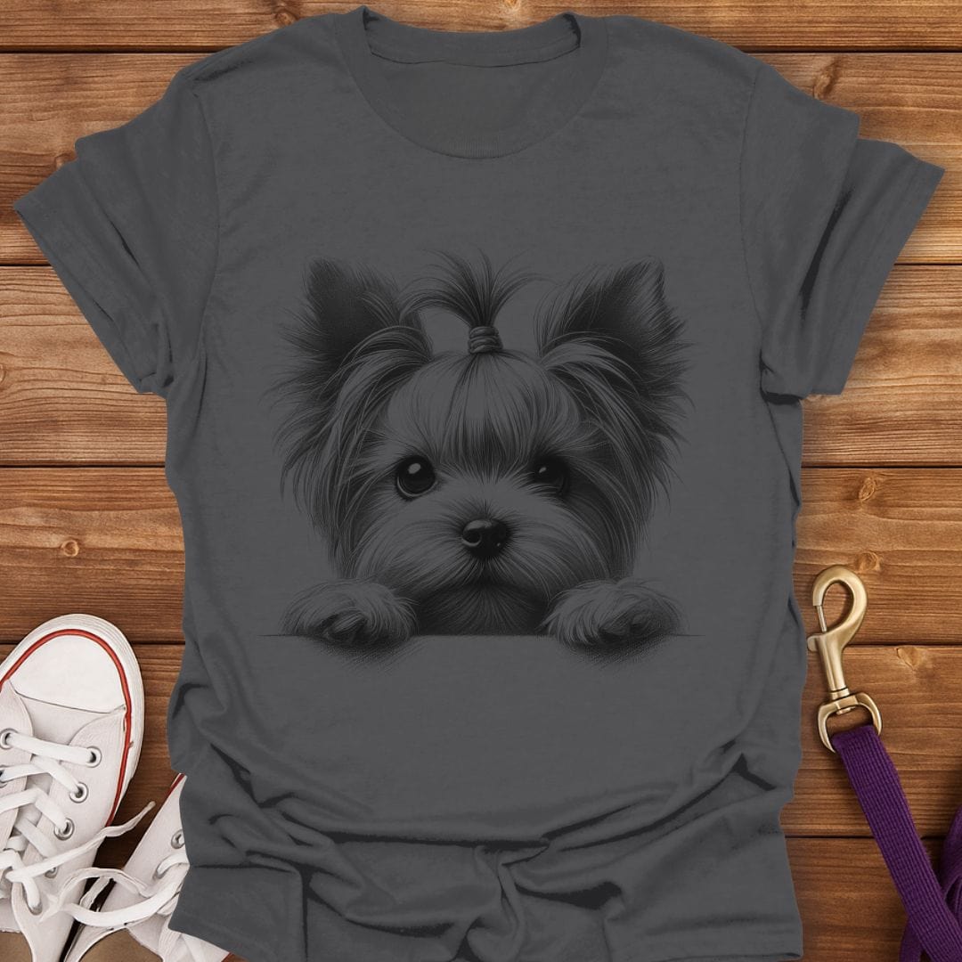 Peeking Yorkie Pup T-Shirt Charcoal / S