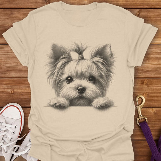 Peeking Yorkie Pup T-Shirt Sand / S