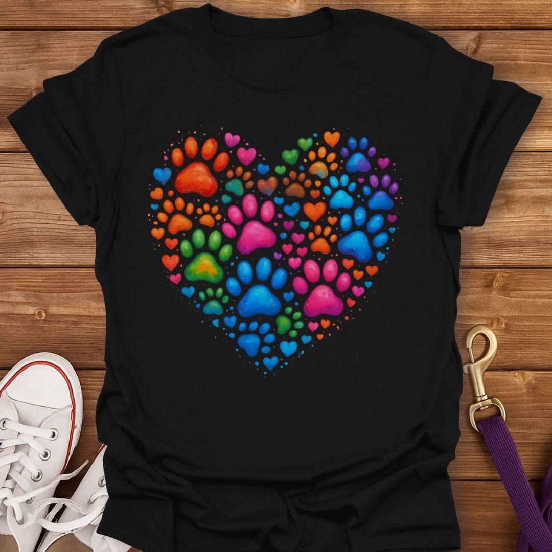 Rainbow Paw Heart T-Shirt Black / S
