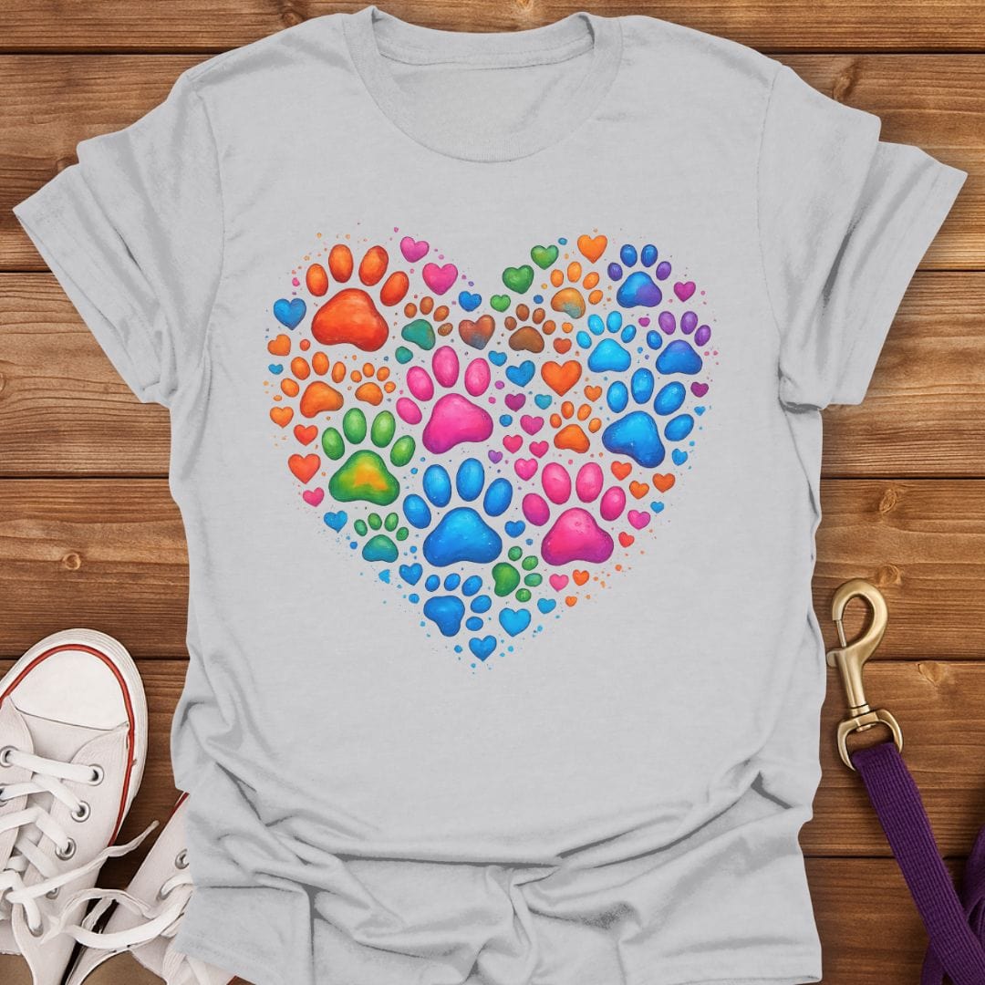 Rainbow Paw Heart T-Shirt Ice Grey / S