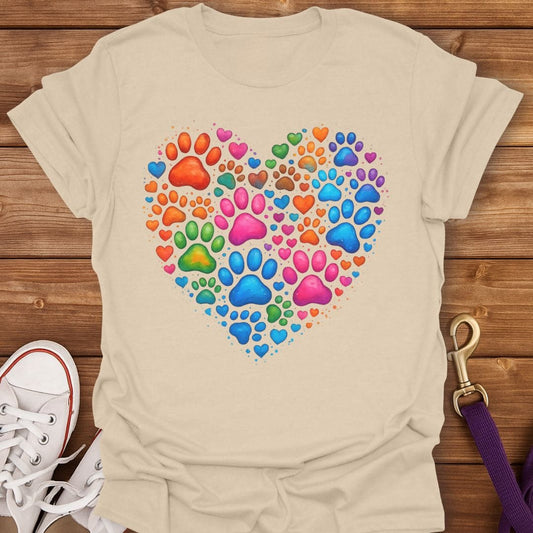 Rainbow Paw Heart T-Shirt Sand / S