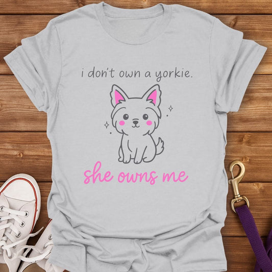 She Owns Me Yorkie T-Shirt Ice Grey / S
