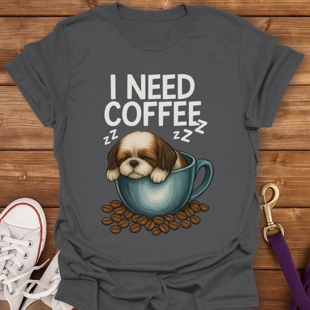 Shih Tzu Needs Coffee T-Shirt Charcoal / S