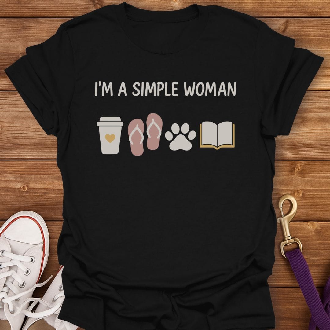 Simple Woman Coffee Dogs Books T-Shirt Black / S