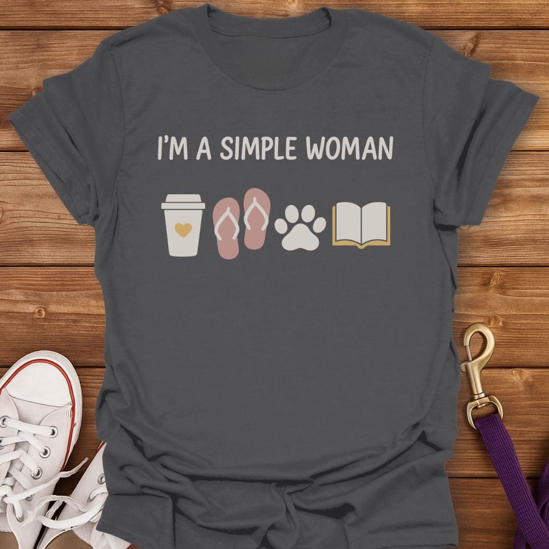 Simple Woman Coffee Dogs Books T-Shirt Charcoal / S