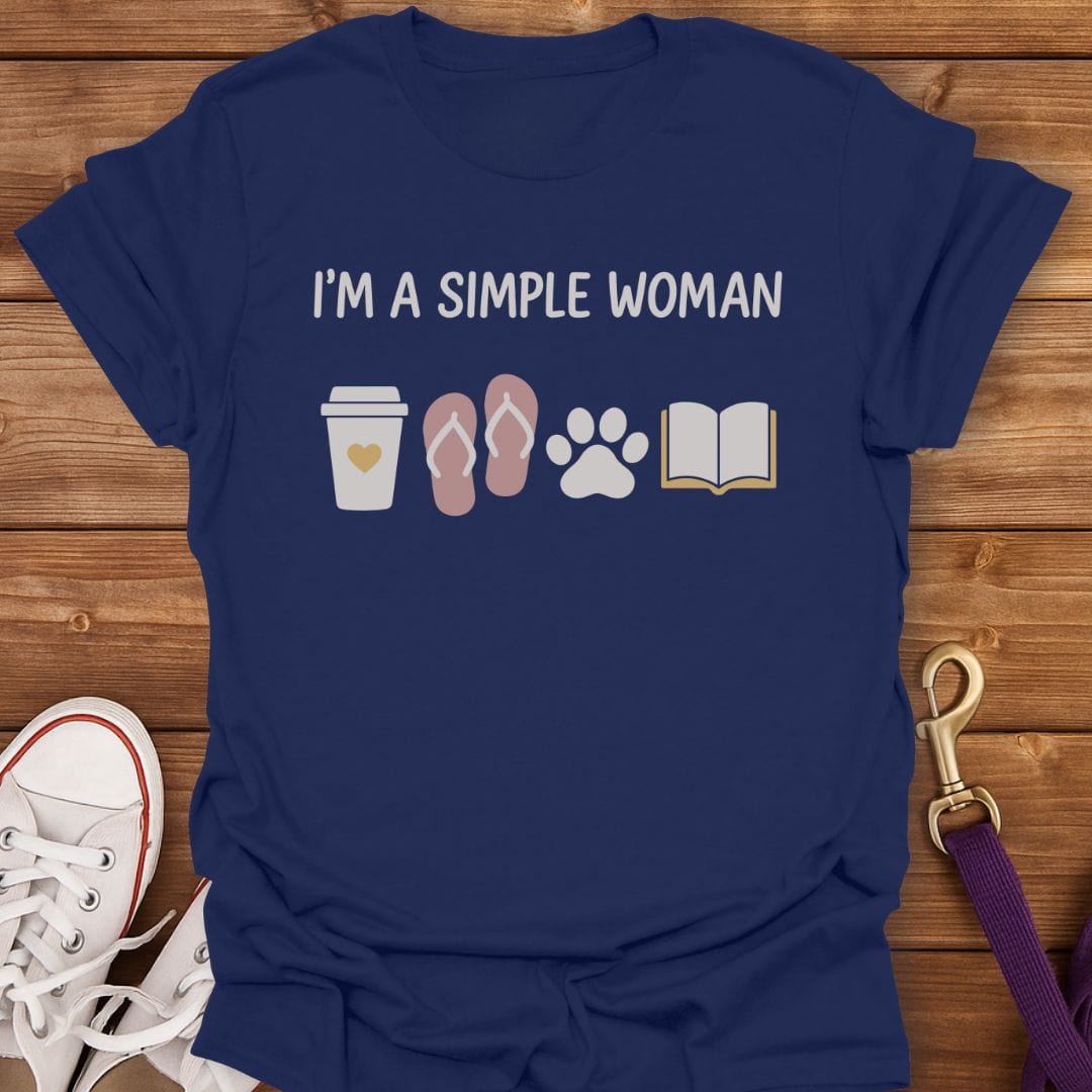 Simple Woman Coffee Dogs Books T-Shirt Navy / S