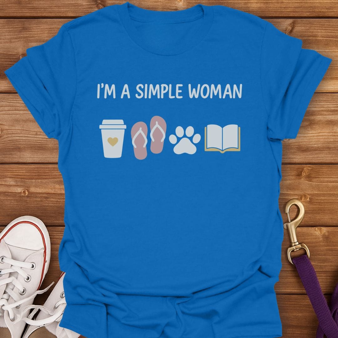 Simple Woman Coffee Dogs Books T-Shirt Royal / S