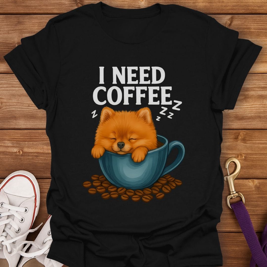 Sleepy Pomeranian Coffee T-Shirt Black / S