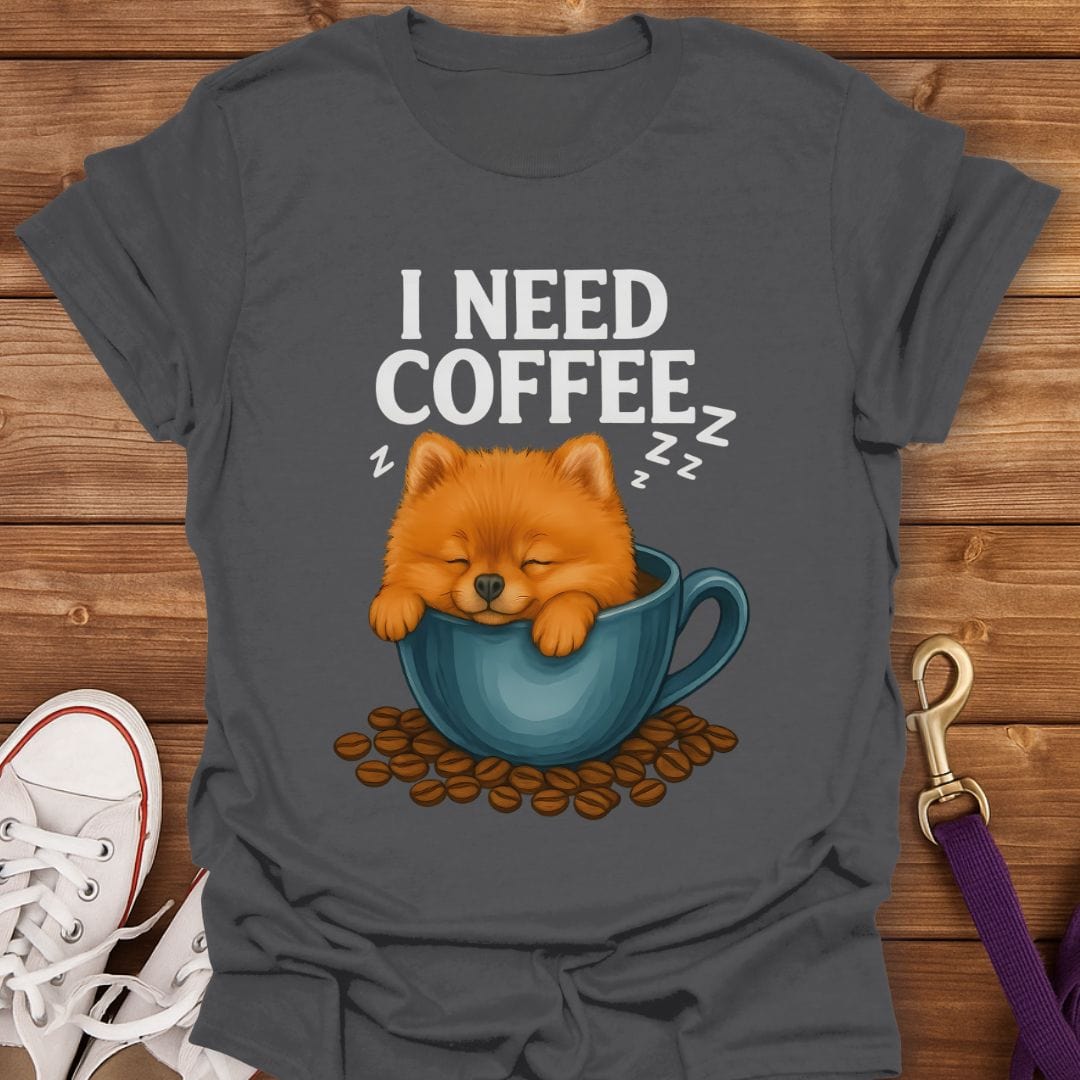 Sleepy Pomeranian Coffee T-Shirt Charcoal / S