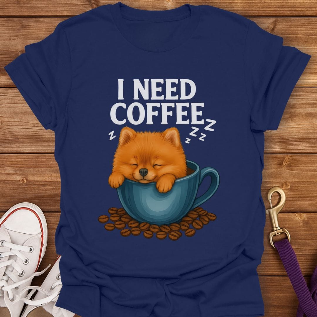 Sleepy Pomeranian Coffee T-Shirt Navy / S