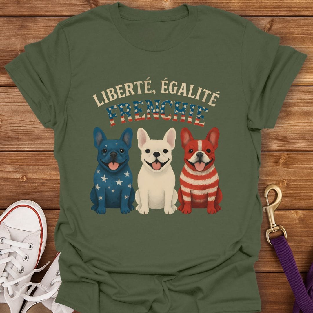 Stars Stripes & Frenchie Vibes T-Shirt Military Green / S