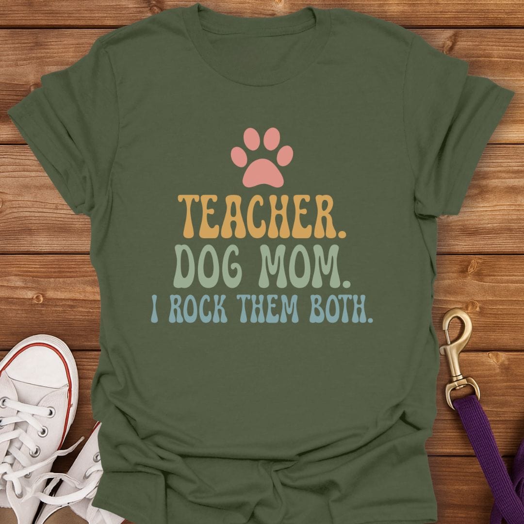 Teacher Dog Mom Rock Star T-Shirt Military Green / S