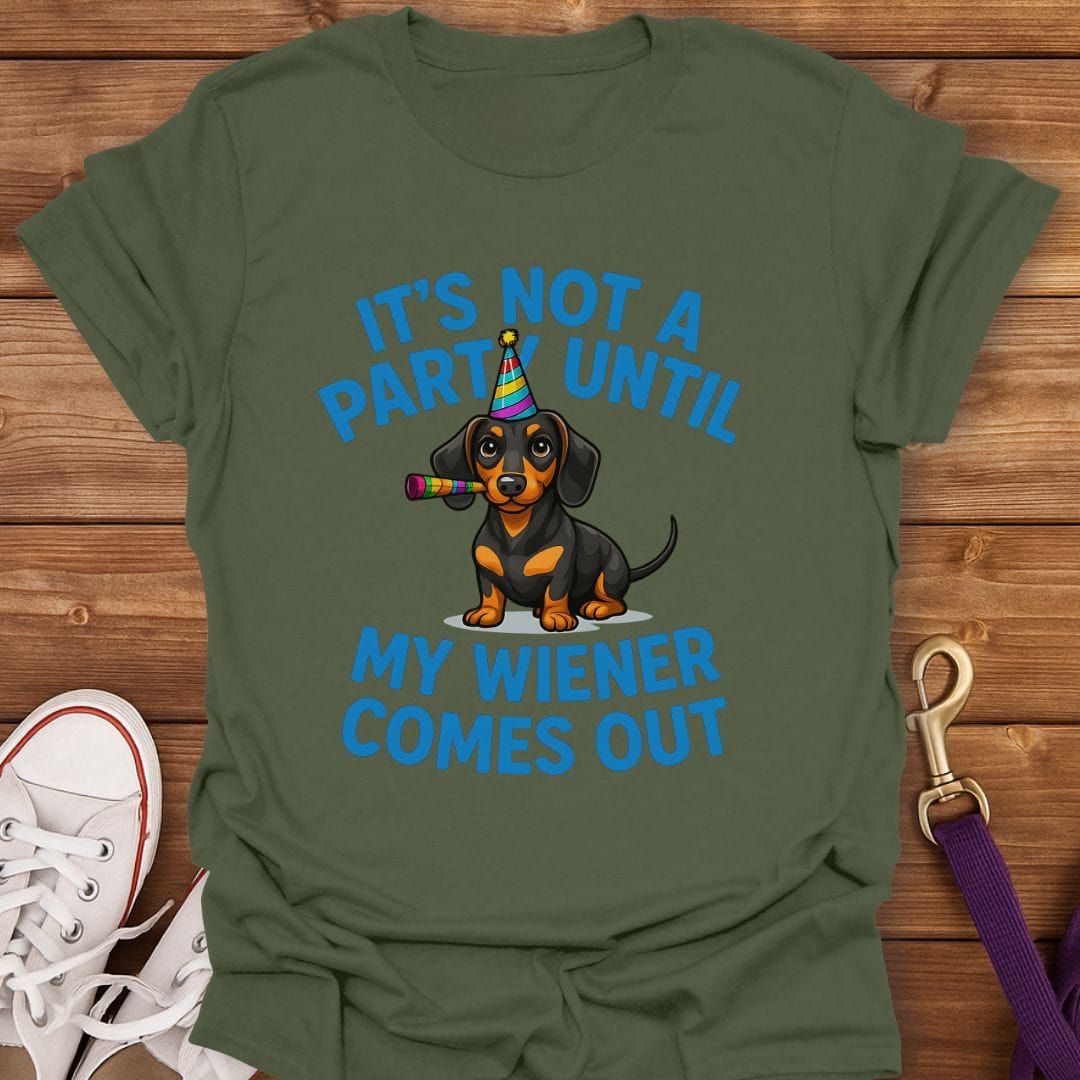 Wiener Dog Party Time T-Shirt Military Green / S