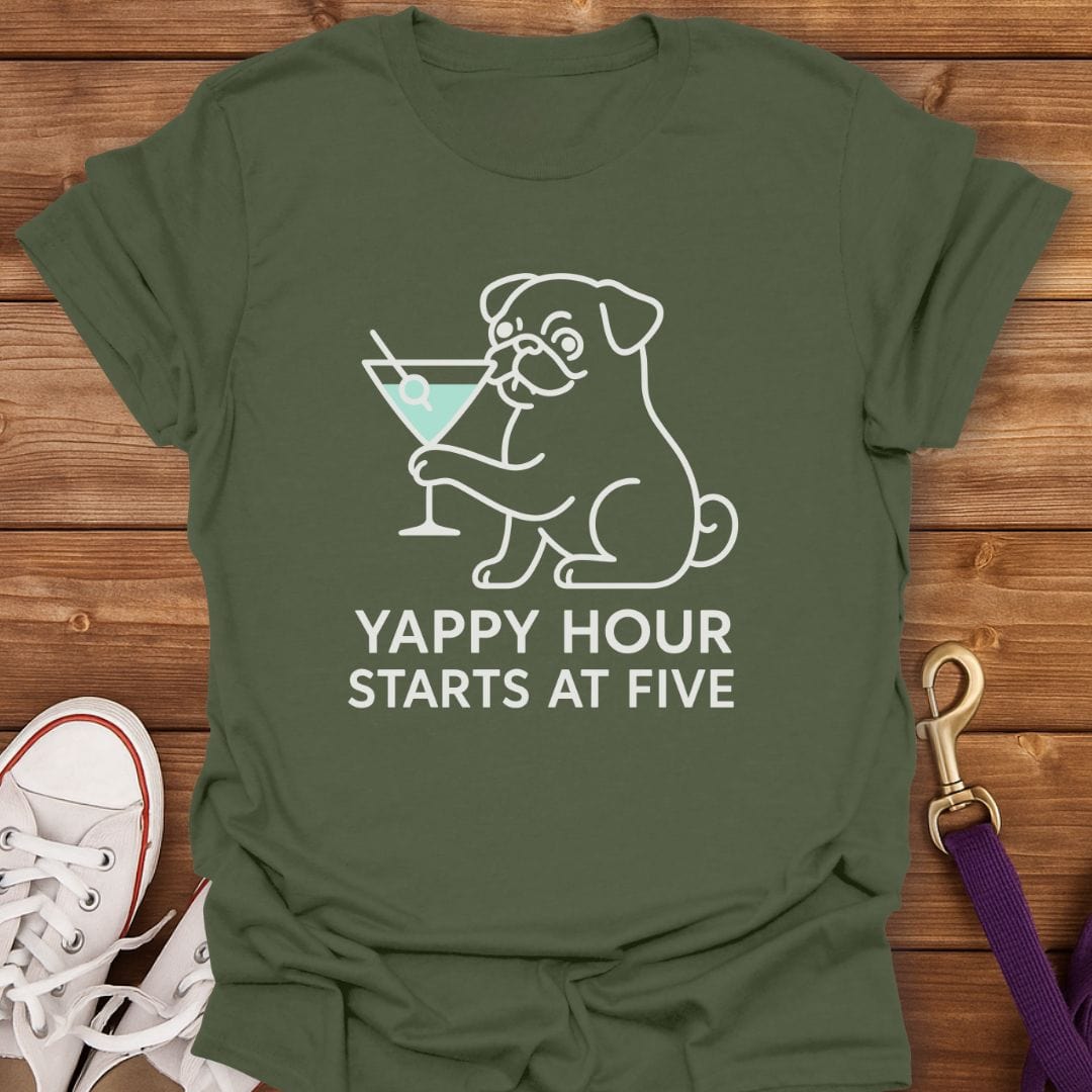Yappy Hour Pug T-Shirt Military Green / S