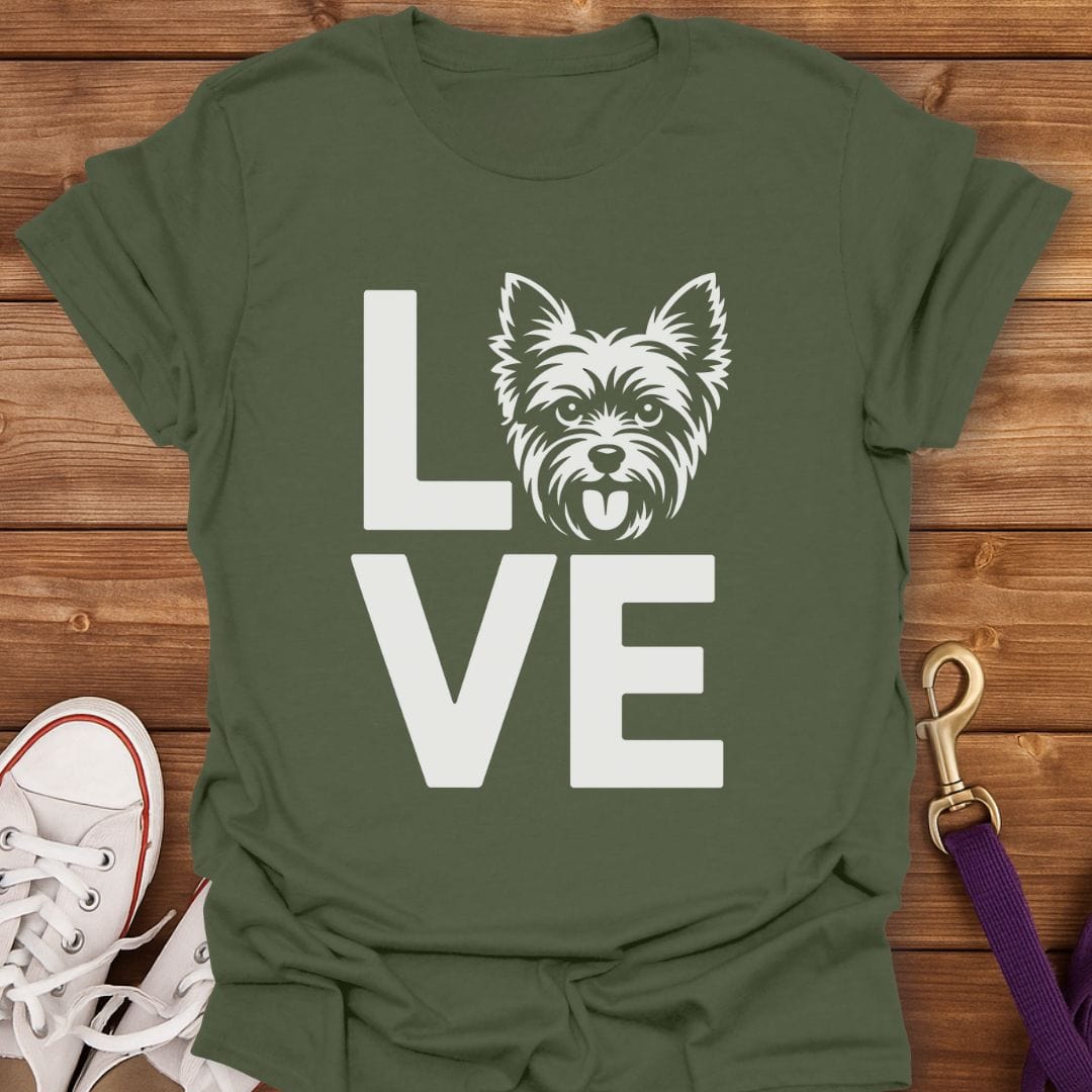 Yorkie Love Head Silhouette T-Shirt Military Green / S