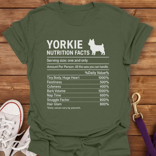 Yorkie Nutrition Facts T-Shirt Military Green / S